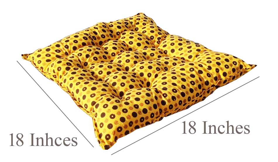 Handmakers Cotton Square Chair Pad Seat Cushion (18 inch X 18 Inch, Yellow)