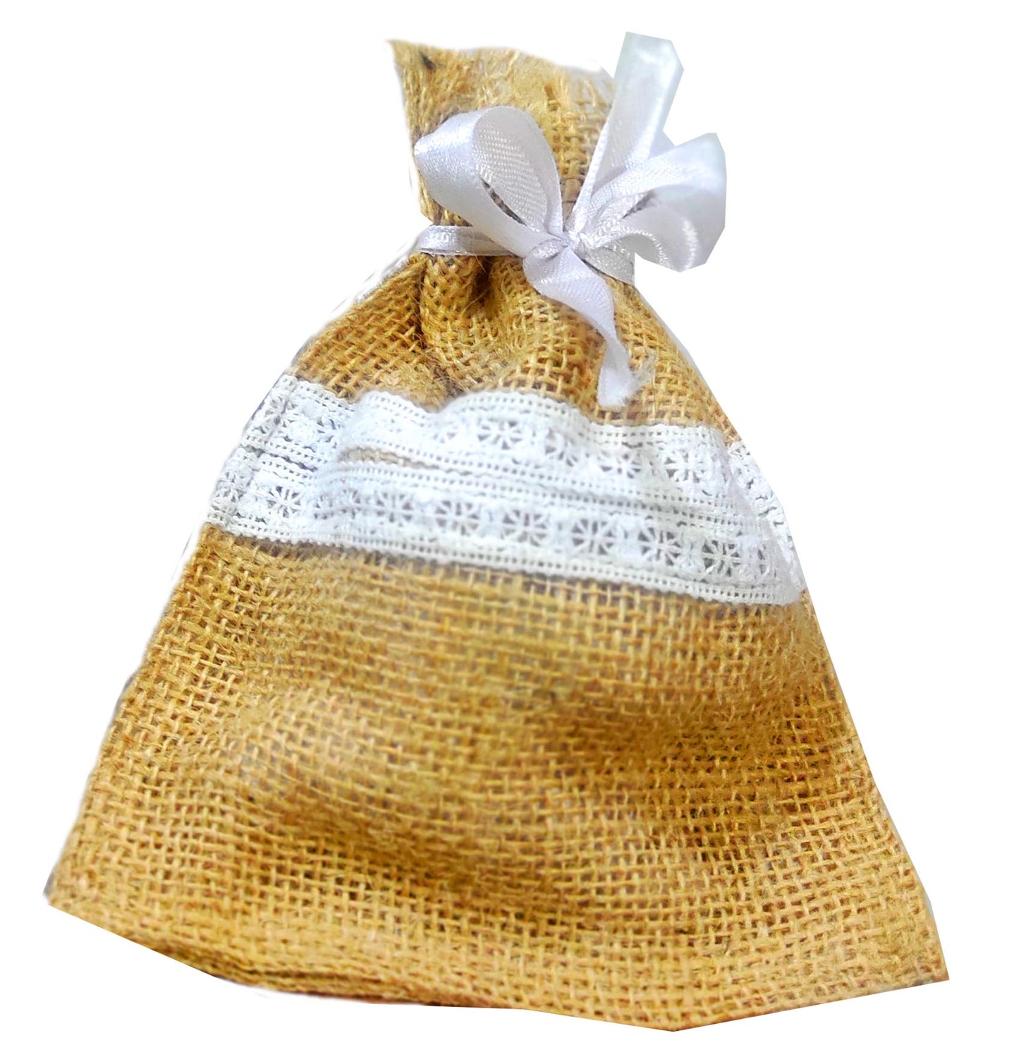 white jute potli with white lace