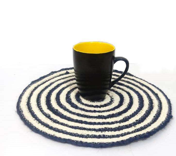 Jute Place Mats With White and Blue  SET of 4 Pcs- 30 CM