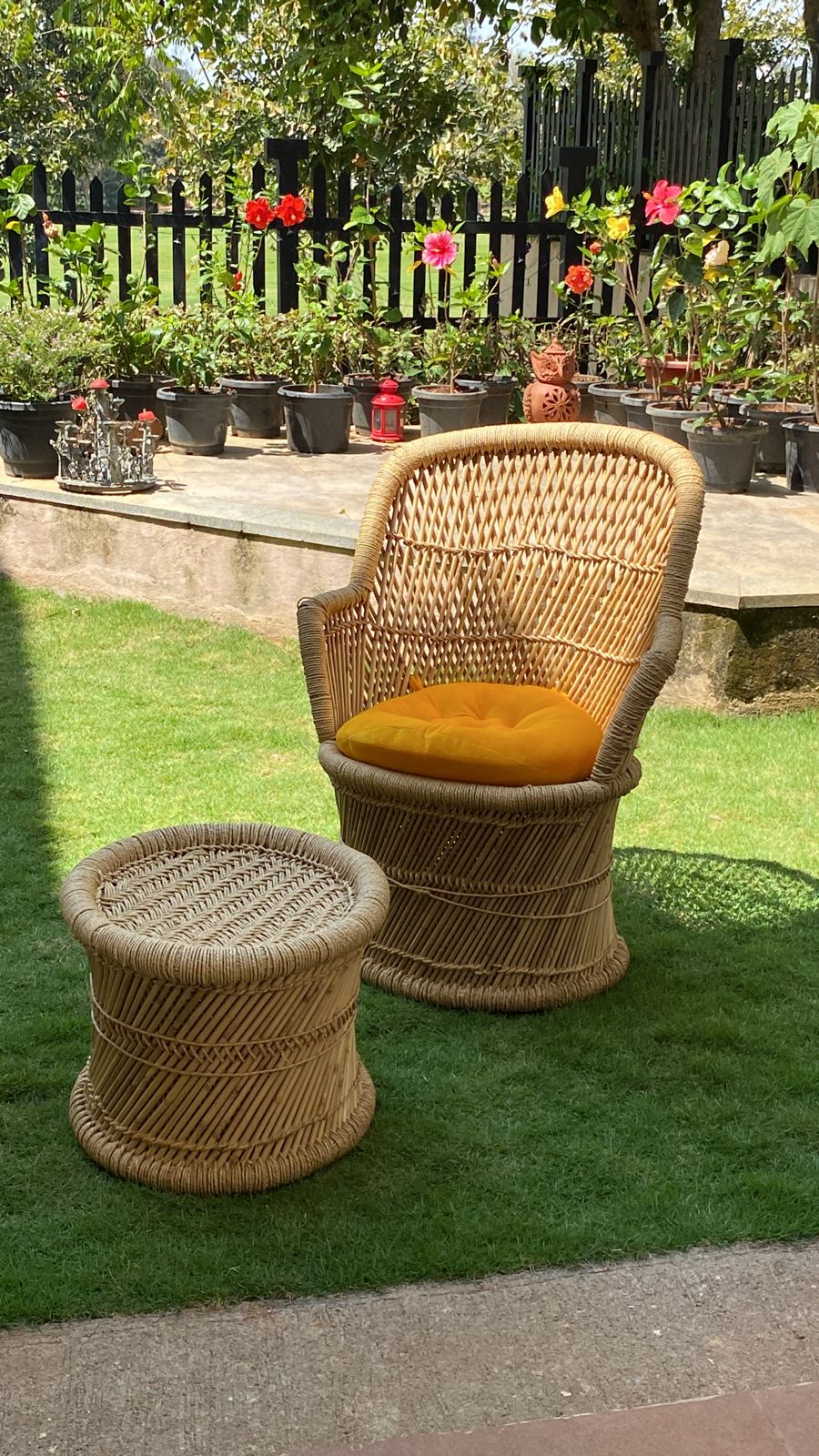 Handmakers ! Bamboo Weaving Mudda Chair Set with 2 Chair and 1 Stool