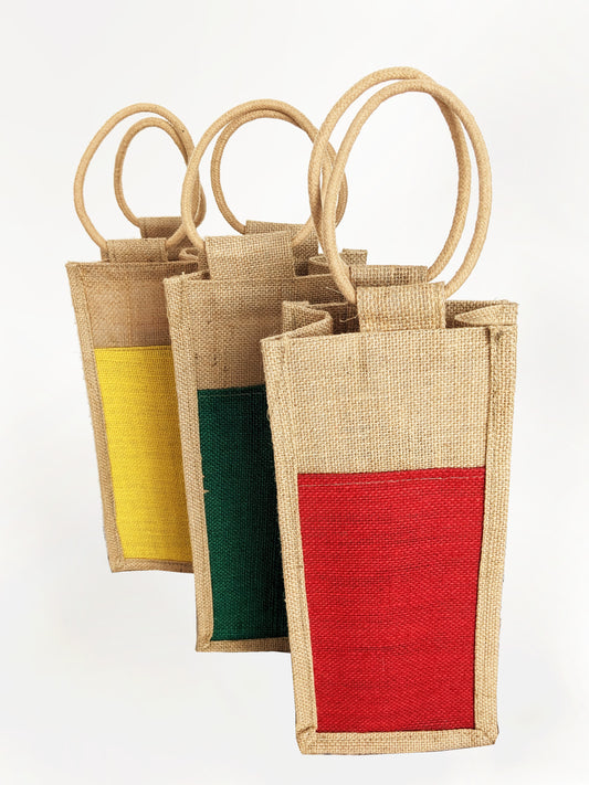 DESHKARI Handmakers Red Green Yellow Combo Jute Bottle Bag 2 LTR