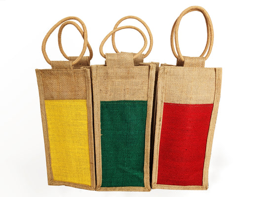 DESHKARI Handmakers Red Green Yellow Combo Jute Bottle Bag 2 LTR