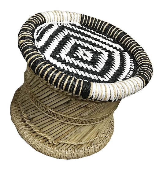 Handmakes Black & White Comfortable Relaxing Bamboo Mudda Stool