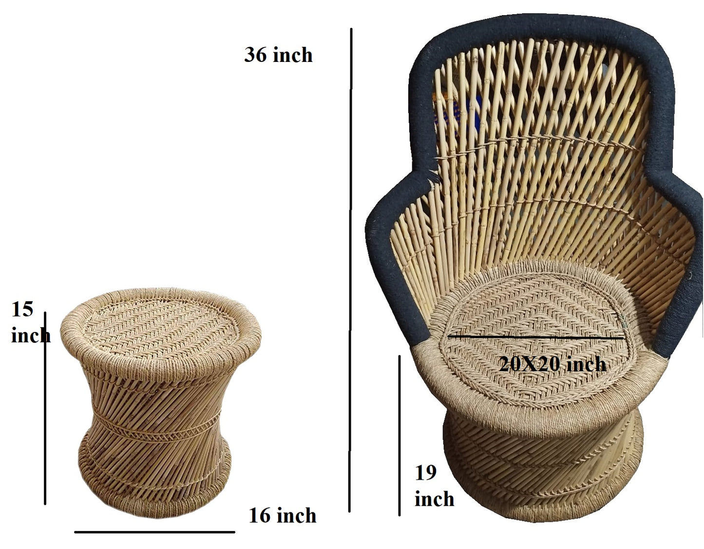 Black Bamboo Weaaving Chair with Wave Design Mudda Stool