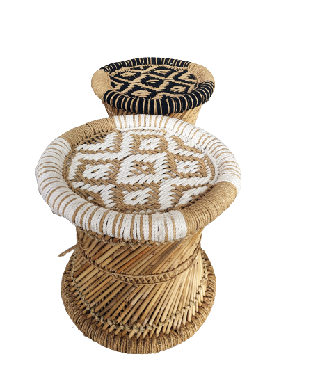 white & black Flower Mudda Stool
