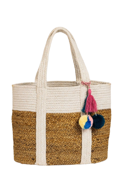 Handmakers Pure Jute handbag for women with white Beige Color set