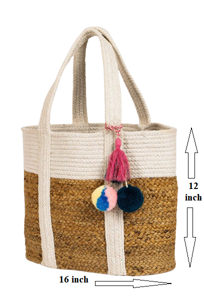 Handmakers Pure Jute handbag for women with white Beige Color set