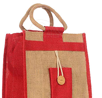 Natural Jute Cloth Handbag With Red and Beige ( Set of 2)