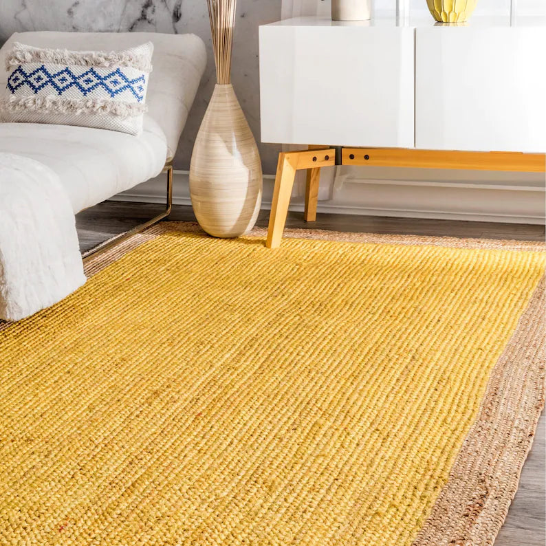 Handmakers Natural Rectangle Jute Carpet with Yellow color