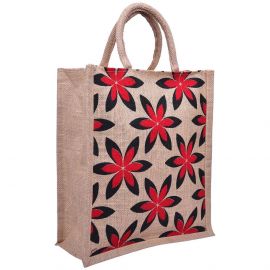 Natural Handmade Pure Jute Handbag With Flower Design (Set of 2)