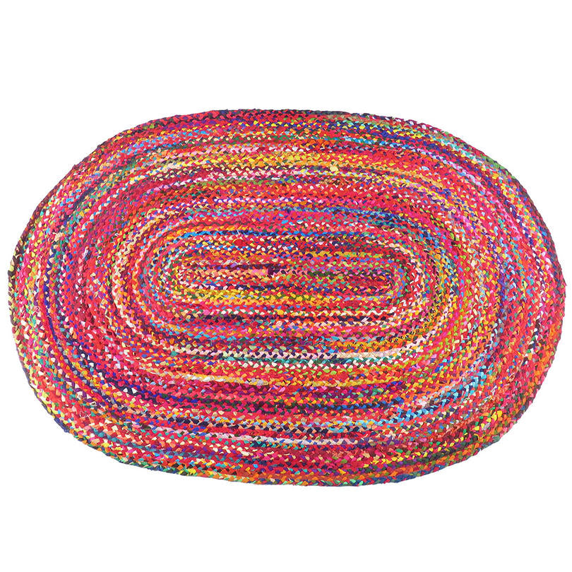 Jute and cotton multicolor oval shape carpet