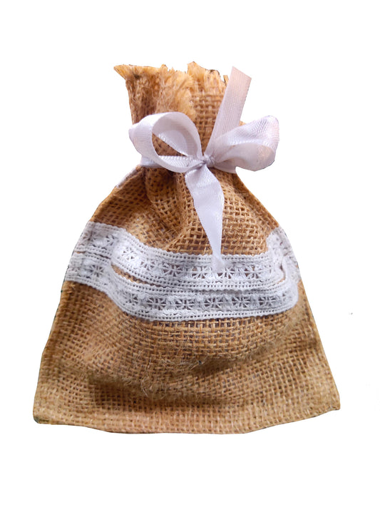 white jute potli with white lace