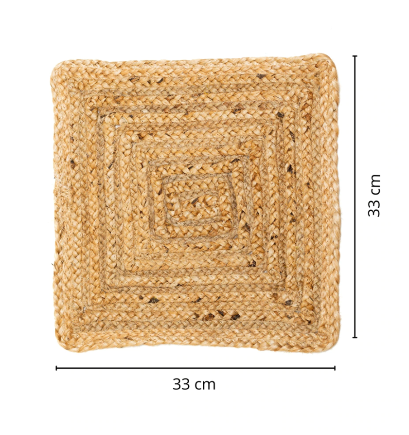 Natural Handmade Jute Beige Square Shape Placemats / Tablemats / Dinning mat (Set of 6)