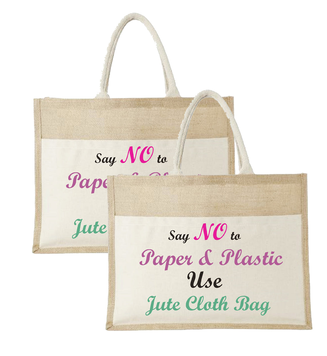 Natural Handmade Pure Jute Handbag With Pure White and Beige (Set of 2)