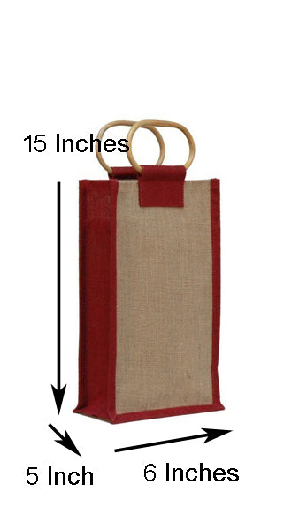 Handmakers Red and Beige jute water bottle bag Pack of 2