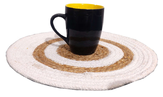 Whtie and Beige Round Table Mats (Set of 4)