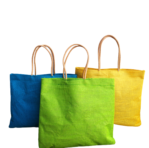 DESHKARI Handmakers Jute Women's Fashion Handbags Pack of 3 (blue, Green,Yellow) 15X13 inch