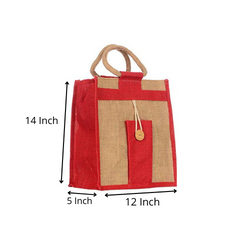 Handmakers Mobile Pocket Red Jute Lunch Bags