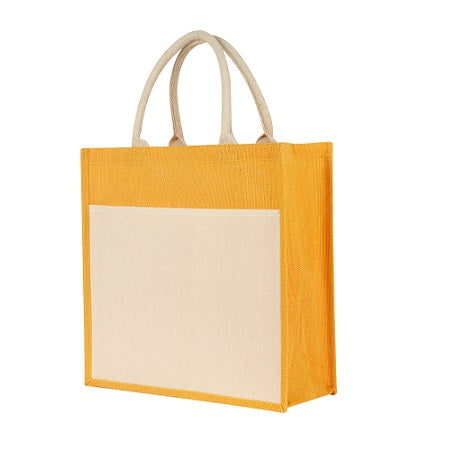Natural Printed Jute Bag with Cotton Pocket Size 45w X 34h X 15g