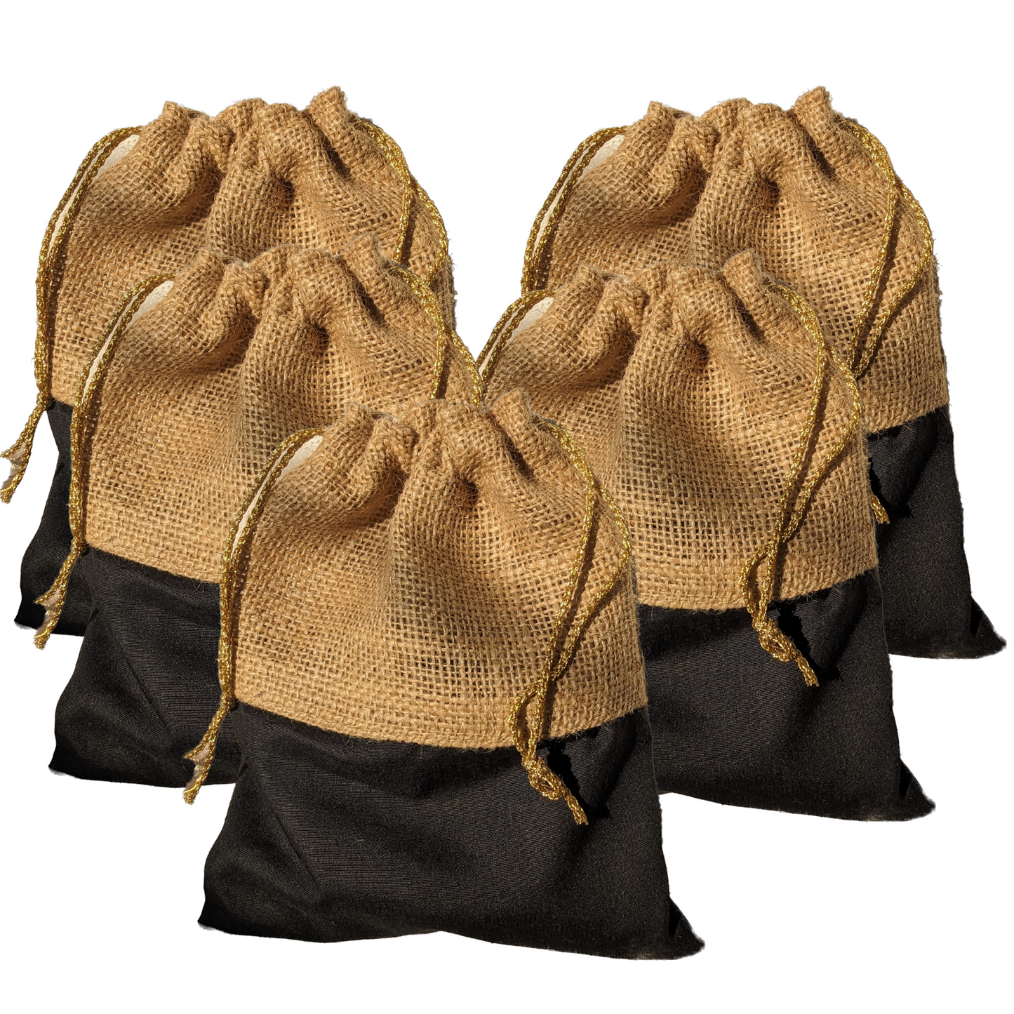 Handmakers Natural Black & Beige Jute Gift Potli Bags Pack of 5