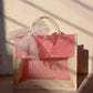 Pink White Wedding Gift Bag  Jute Casual Return Bags for Room Hampers Basket with Front Transparent Window - Bulk Pack of 10
