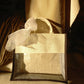 Decorative Jute Gift Bag with Clear Window Panel, White Flower 