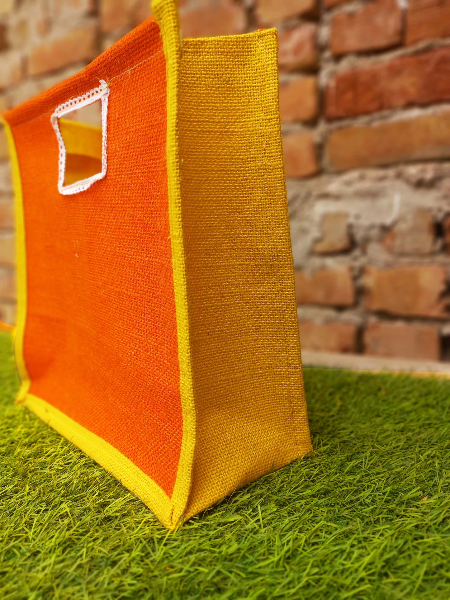 Handmakers Orange & Yellow Jute Return Gift Bag | Eco-Friendly Grocery, Vegetable, Storage Tote with Handle for Gifting, Shopping & Daily Use