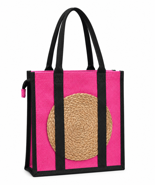 Handmakers Black & Pink Natural Jute Bags for Shopping Bags, Travel Bags, Office Bags,Gift Bags