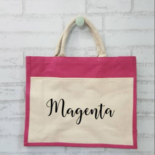 handmakers natural magenta jute bag with white pocket 12"X15" pack of 12