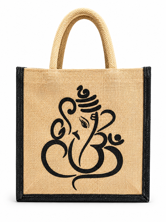 Handmakers Diwali Return Gift Ganesh Jute Bags 8X5X8 Inch