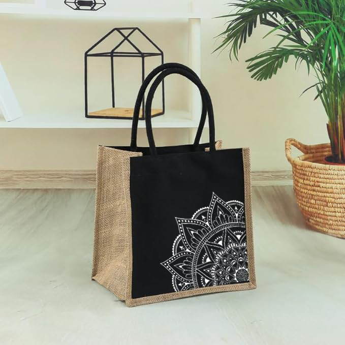 Handmakers Mandala Art Print Resuable Shopping Jute Bags Pack of 6, Jute bags for Return Gifts