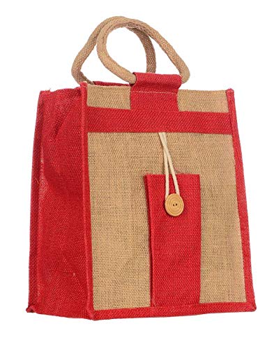 Handmakers Mobile Pocket Red Jute Lunch Bags