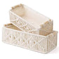 Handmakers Macramé Storage Basket with Wooden Handles – Boho Cotton-Lined Hamper Tray Set of 2 | Handmade Off-White Organizer Basket for Gifting, Bedroom, Living Room, Parties & Events
