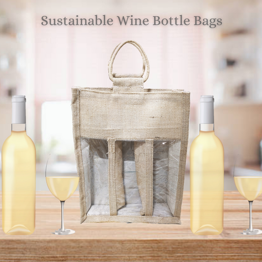 Sustainable Natural Jute Wine Bottle Bag for Cocktail Party for 3 Bottle