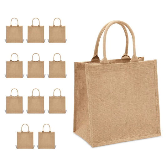 Handmakers Natural Jute Gift Bags for Return Gifts Pack of 50 (12x12x5 inch)