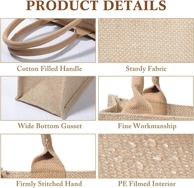 Handmakers Natural Plain Jute Bags  Pack of 50 (13x11x5 inch)