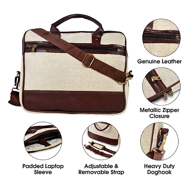 Lightweight Jute Briefcase Bag: Perfect for 14-Inch Laptops, Students ...