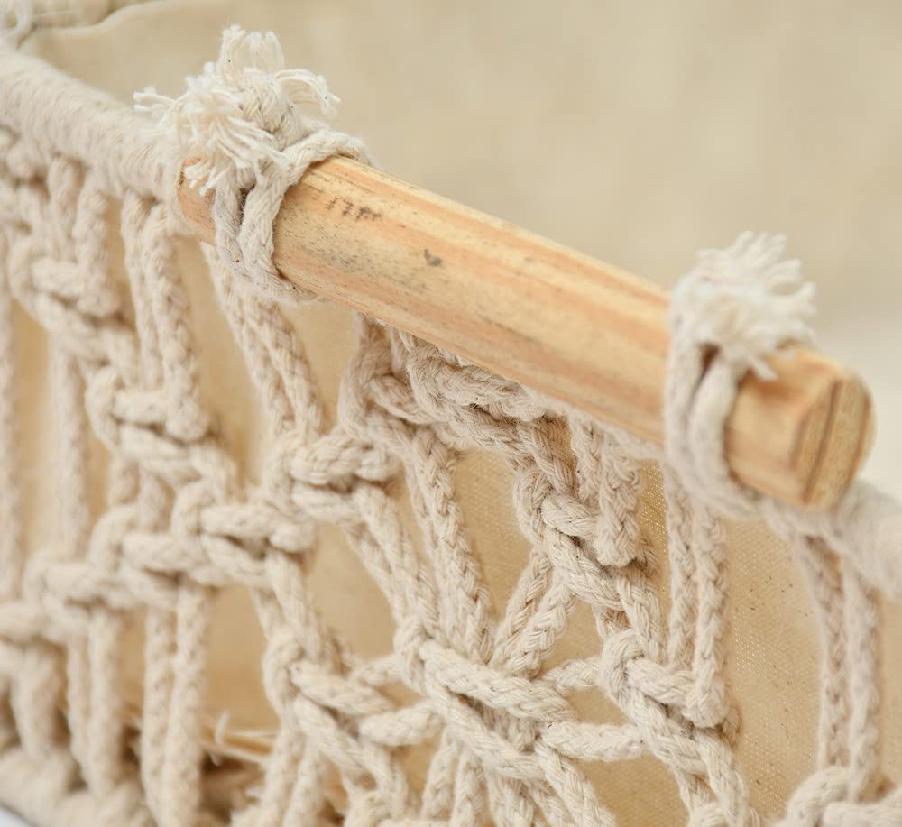 Handmakers Macramé Cotton Tray Basket with Side Handles – Rectangular Off-White Storage & Gift Hamper Basket (10 x 14.5 x 4.3 Inch) | Handmade Organizer for Shelf, Fruits, Gifting & Home Décor