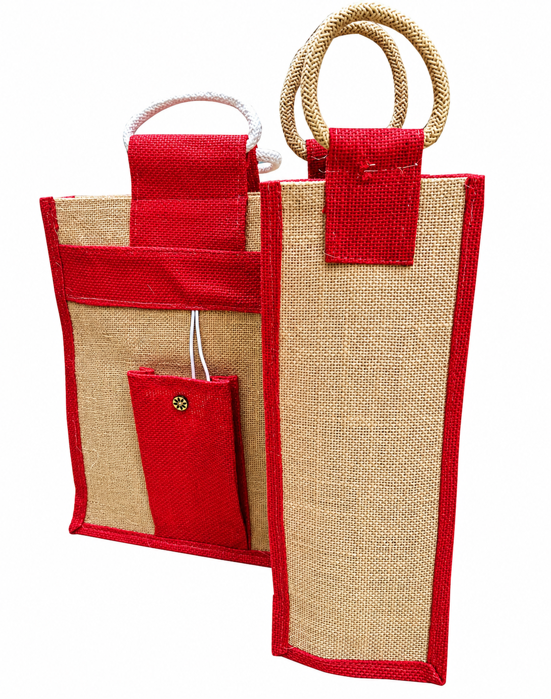 Natural pure Jute Handbags and bottle bags With Red Color