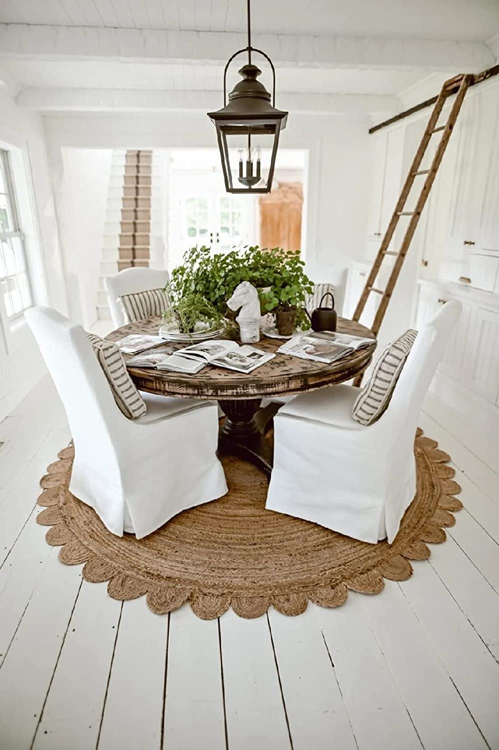 Boho Round Organic Charm: Artisanal Jute Scalloped Round Rug, Handwoven Boho ...