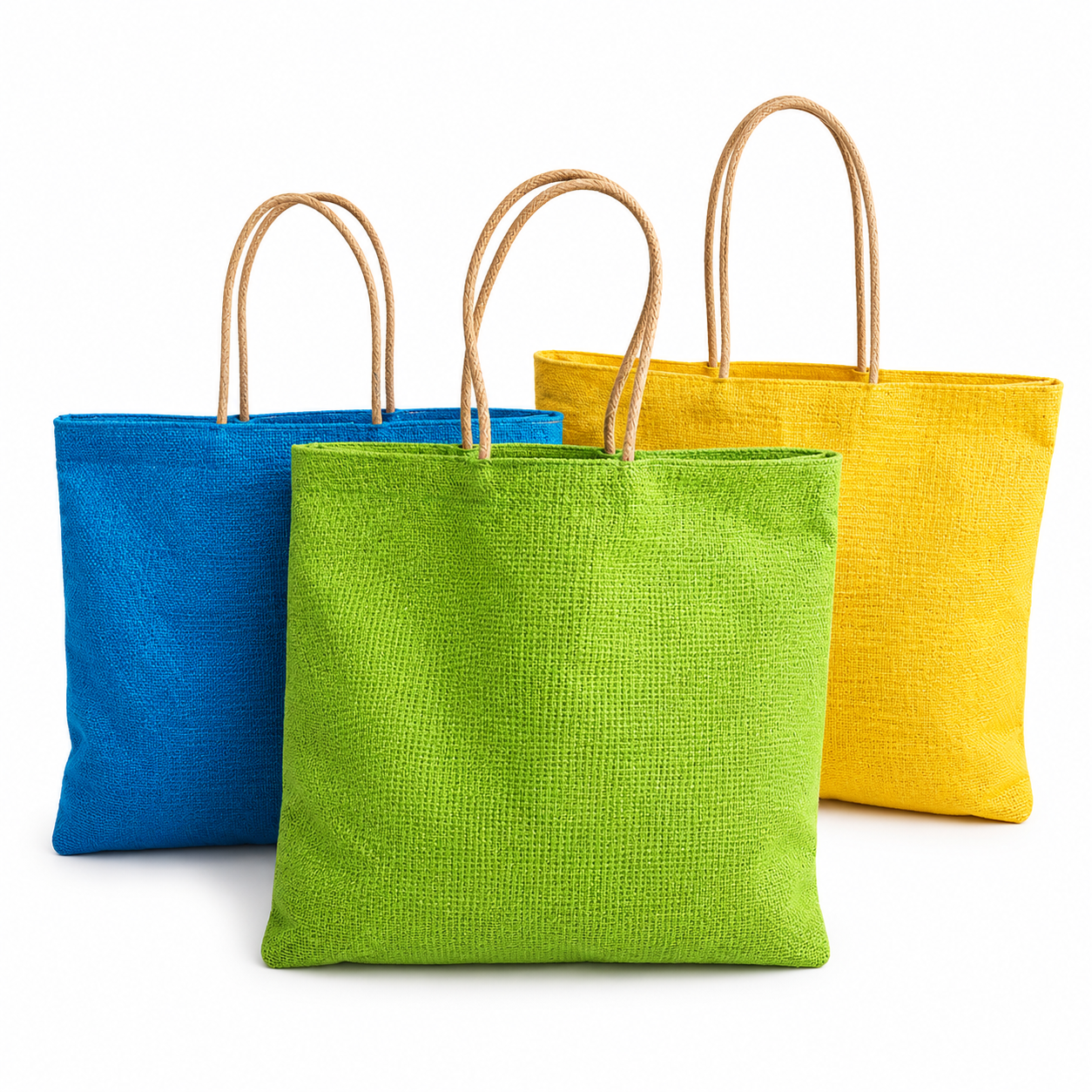 Handmakers Combo of 3 Printed Jute Shopping Bags with Zipper | Reusable Fabric Tote (Standard Size, Assorted Colors)