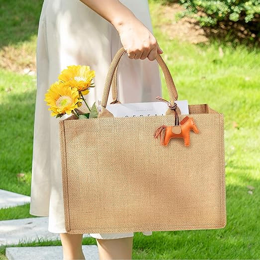 Handmakers Reusable Shopping Thank You Jute Return Gift Bags Pack of  10 (12x15x5 inch)