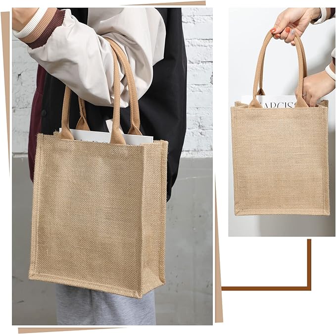 10 Pack Burlap Gift Bags with Handles: 11"X9.4"X3.9" Versatile Totes for Weddings, Favors, and Everyday Use