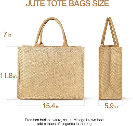 Handmakers Reusable Shopping Thank You Jute Return Gift Bags Pack of  10 (12x15x5 inch)