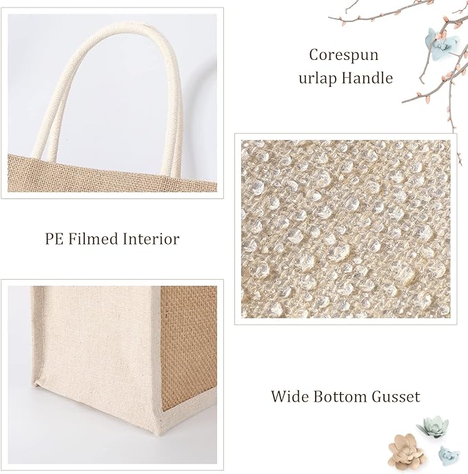 10 Pack Small Burlap Jute Tote Bags for Gifts, Favors, and More