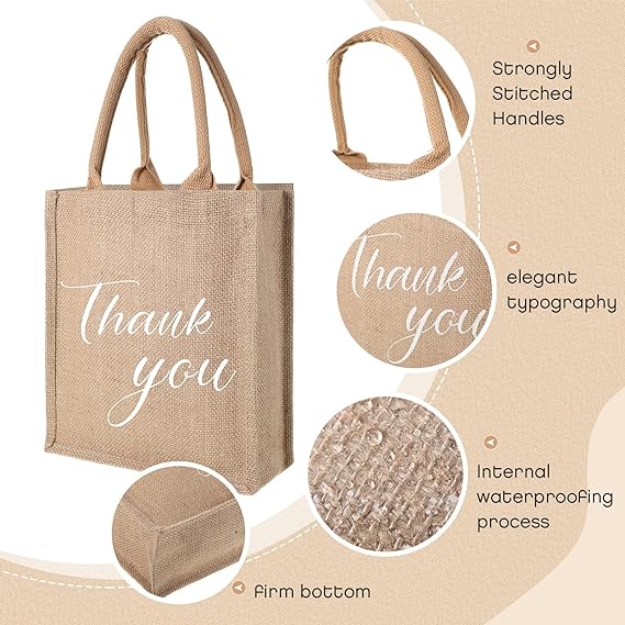 Express Gratitude with Style: 10 Pcs Thank You Gift Bags Jute Tote Bag