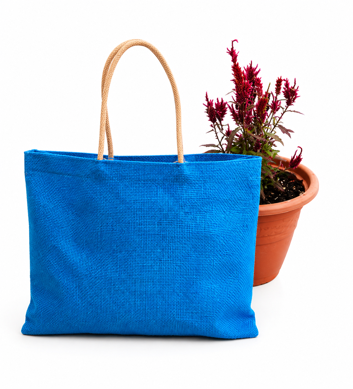 DESHKARI Handmakers Natural Jute Women's Fashion Gift Bag Blue Yellow