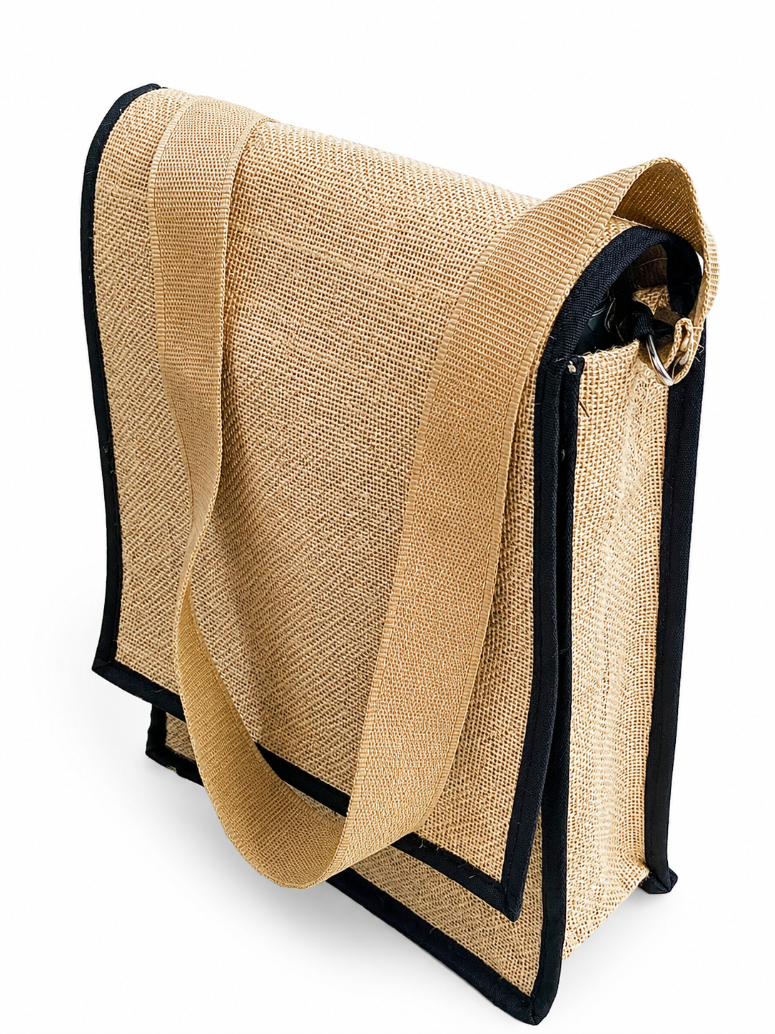 Handmakers Natural Jute Office Side Bag for Men – Eco-Friendly Sling Bag with Adjustable Strap & Wooden Button Closure