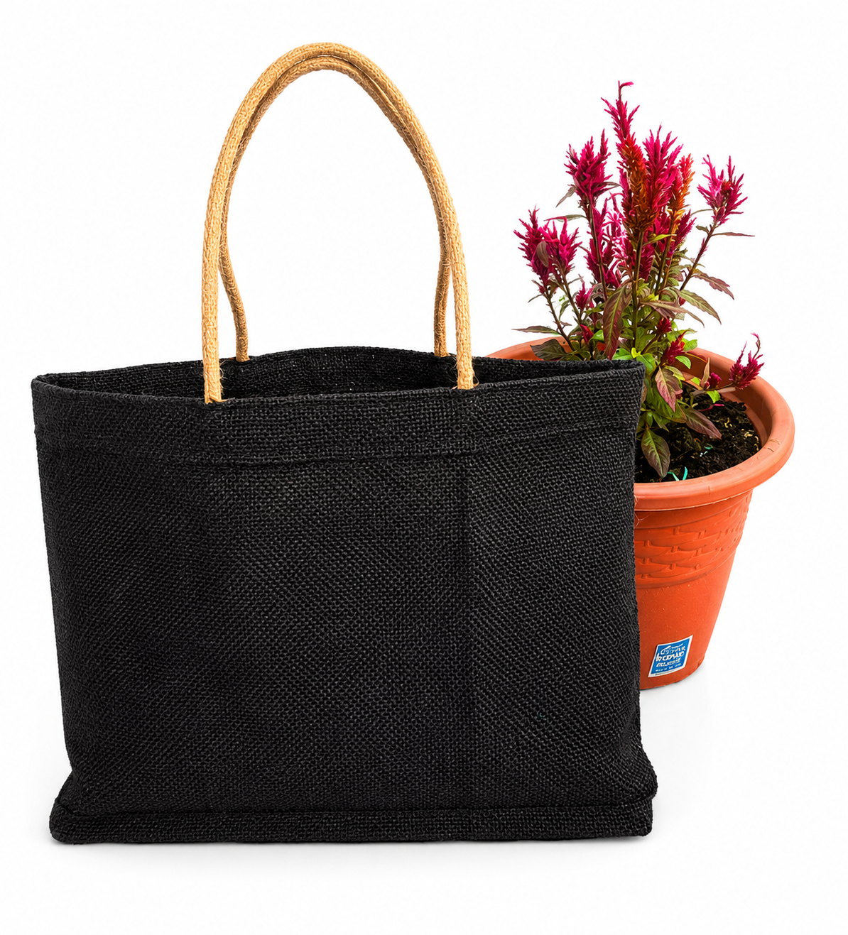 DESHKARI Handmakers Jute Women's Fashion Handbags Pack of 2 (white, black) 15X13 inch