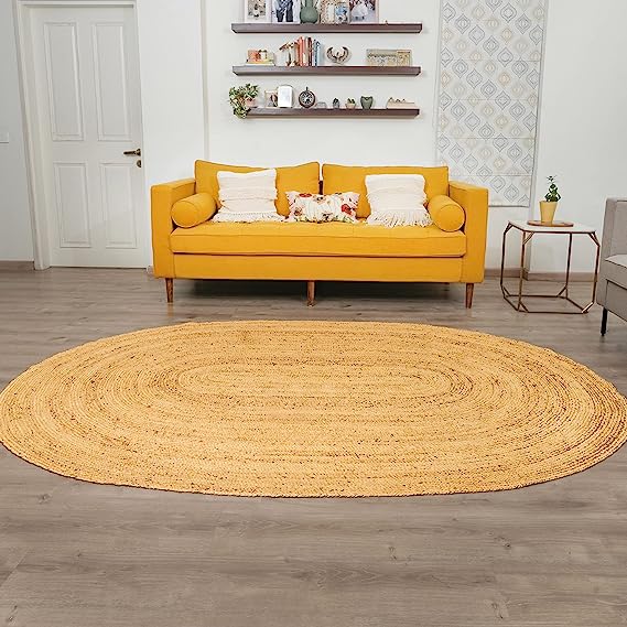 Jute Runner Carpet Oval, 3x5 ft